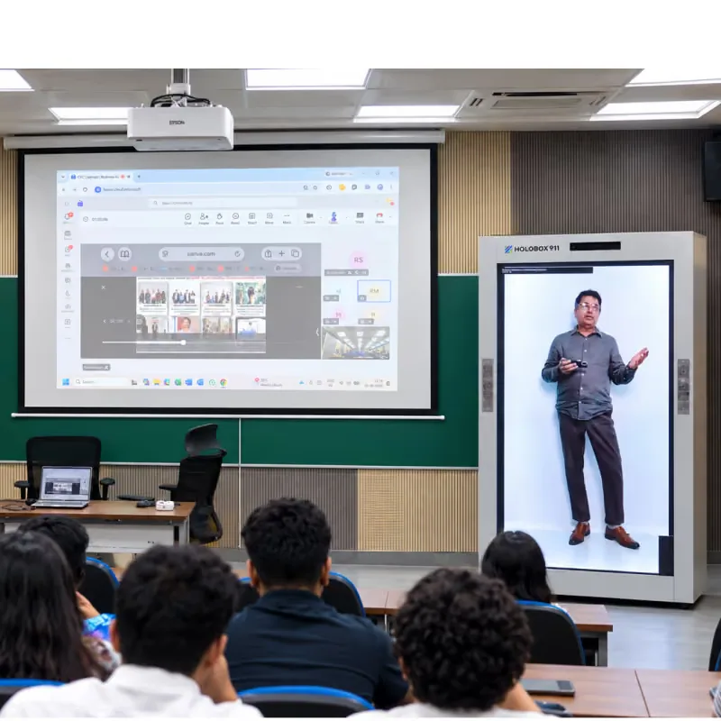 HoloBox911 interactive learning session with remote speaker at IMT Ghaziabad