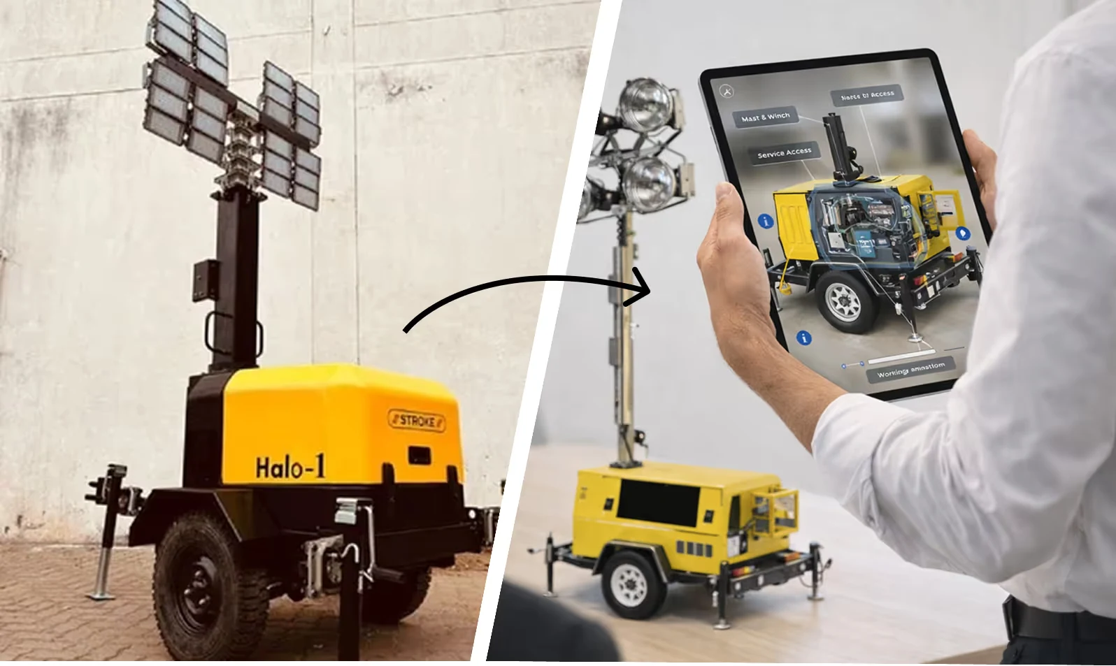 AR and VR sales demos for light tower manufacturers